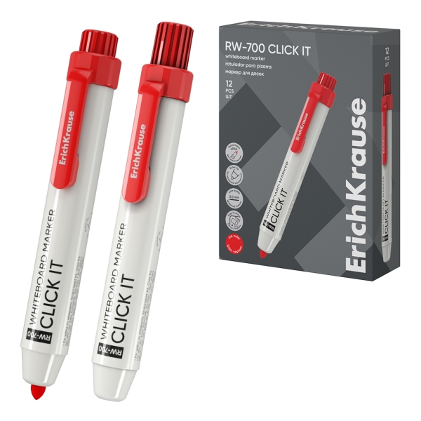 ErichKrause RW-700 Click it Rotulador para Pizarra Blanca - Sistema Retractil - Punta Conica - Trazo de 2.0mm - Tinta a Base de Alcohol - No Toxico - Facil de Borrar - Secado Rapido - Color