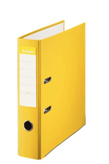 Esselte Archivador de Palanca Formato Folio - Lomo 75mm - Tarjetero en Lomo - Capacidad para 500 Hojas - Color Amarillo