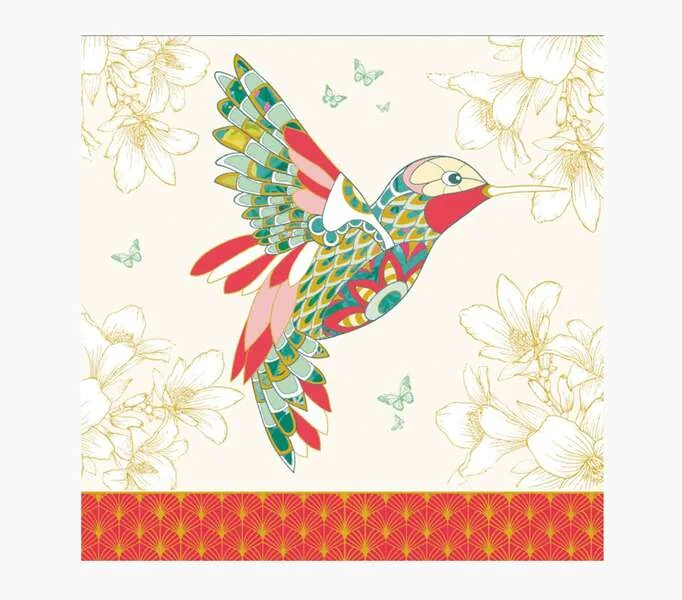 Pictura Tarjeta Arabesque - 16x16cm - Tematica Colibri - Tarjeta Triptica sin Envoltorio - Incluido Sobre Blanco - Papel con Certificacion FSC