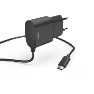 Hama Cargador USB-C - Potencia 12W - Cable Integrado 1m - Color Negro