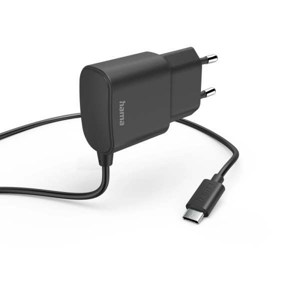 Hama Cargador USB-C - Potencia 12W - Cable Integrado 1m - Color Negro