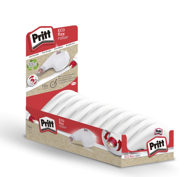 Pritt Eco Flex Roller Cinta Correctora 4.2mm x 10m - Cinta Reciclable - Correcciones Precisas - Aplicacion Ergonomica - Punta Flexible · Pack de 10 uds.