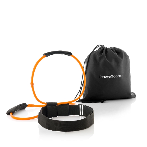 Innovagoods Bootrainer Cinturon con Bandas Elasticas para Gluteos - Resistencia de 18kg - Guia de Ejercicios - Ajustable con Velcro - Bolsa de Transporte - Latex/Nailon - Color Negro y Naran
