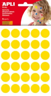 Apli Bolsa de 180 Gomets Redondos Ø 20mm - Adhesivo Permanente - Desarrollo de Habilidades y Creatividad - Ideal para Escuelas Infantiles - Color Amarillo · Pack de 10 uds.