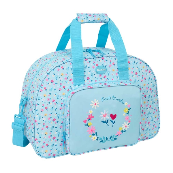 Safta Blackfit8 Petalos Bolsa de Deporte - Bandolera Ajustable - Bolsillo Frontal - Cremallera con Doble Tirador - Tacos en la Base - 48x33x21cm - Color Azul Claro