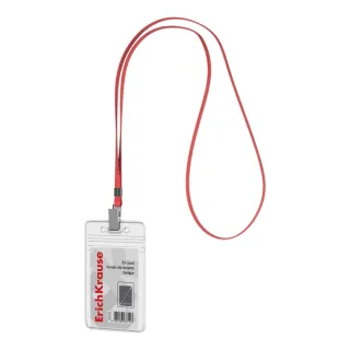 ErichKrause Funda para Tarjeta con Colgante - Orientacion Vertical - PVC - Incluye Colgante Rojo - Formato 62x91mm - Color Transparente