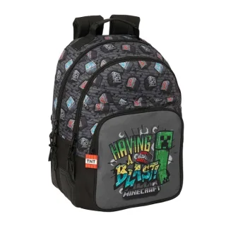 Safta Minecraft Graffiti Mochila - Adaptable a Carro - Bolsillo Frontal - Portabotellas - Cremallera con Doble Tirador - Asa de Mano - Hombreras y Espalda Acolchada - 32x42x15cm - Color Gris
