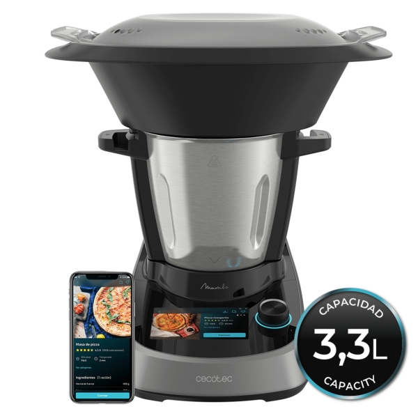 Cecotec Mambo Touch Robot de Cocina - Jarra de Acero Inoxidable 3.3L - Bascula - Control por App - Recetario - Apto para Lavavajillas - Pantalla Tactil - Funcion Autolimpieza - Color Negro y