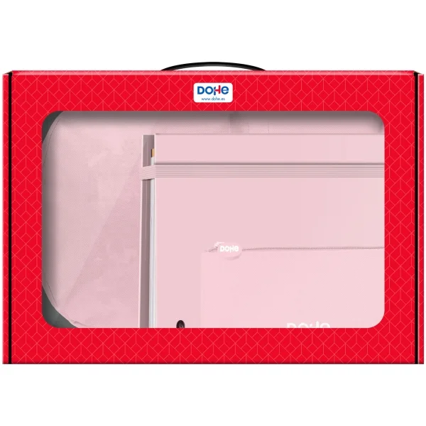 Dohe Serenity Pack de Mochila + Carpeta A4 Recambio + Portatodo Triple - Todo en un Maletin Perfecto para Regalo - Color Rosa
