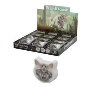 ErichKrause Big City Cats Expositor con 24 Gomas de Borrar - Caucho Termoplastico - No Deja Residuos - Libre de PVC - Color Varios