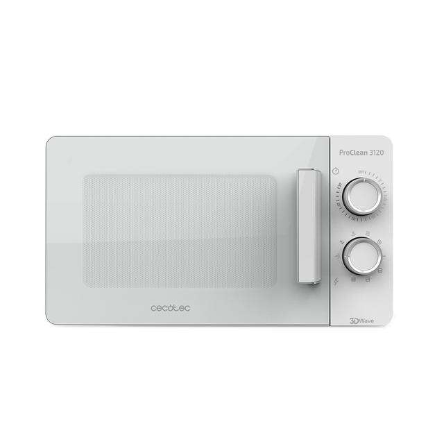 Cecotec ProClean 3120 Microondas con Grill 20L 700W - Revestimiento Ready2Clean - Tecnologia 3DWave - Diseño Puerta FullWhite - 6 Niveles de Potencia