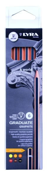 Lyra Graduate Artistic Pack de 6 Lapices de Grafito - Graduaciones Surtidas - Color Negro