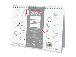 Finocam Trendy Chic Calendario de Sobremesa - Anual 2027 - Mes Vista - Formato S - 210x150mm - Espiral Doble - Papel de 120g/m2 - Espacio para Escribir - Color Blanco