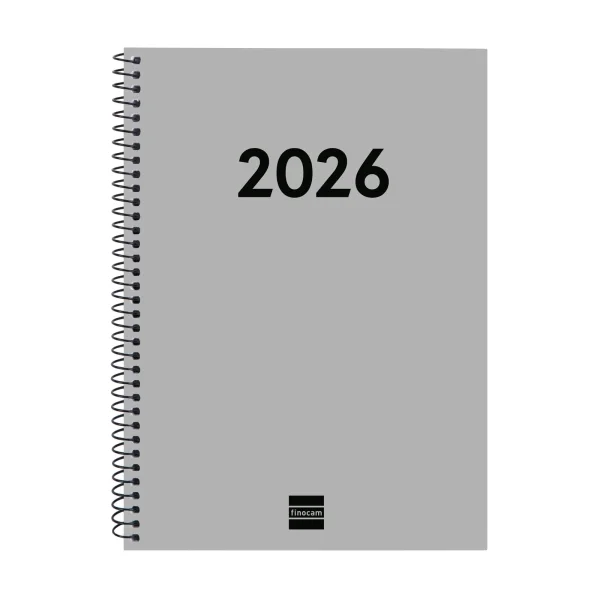 Finocam Espiral Recambio Anual 2026 para Agendas Duo - Anual 2026 - Formato E10 - 162x14x212mm - Semana Vista Horizontal - Color Gris Claro