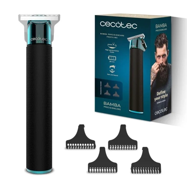 Cecotec PrecisionCare Profiling Cortapelos Inalambrico - Cuchilla de Acero Inoxidable - Incluye 4 Peines Guia - Ergonomico - Autonomia 90min - Kit de Mantenimiento Incluido - Color Negro