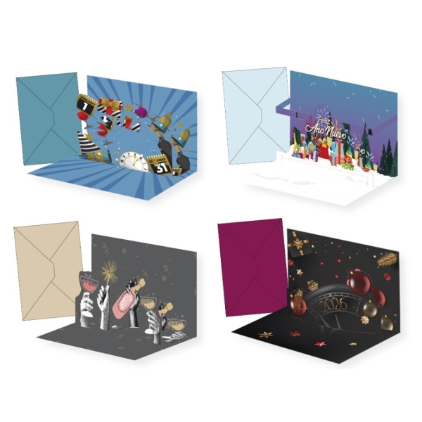 Bismark Tarjeta Pop Up de Felicitacion de Año Nuevo con Sobre - Decorada con Foil y Relieves Pop Up · Pack de 24 uds.
