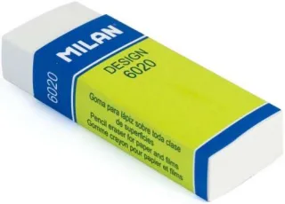 Milan Nata 6020 Goma de Borrar para Dibujo - Rectangular - Plastico - Faja de Carton Verde - Envuelta Individualmente - Color Blanco · Pack de 5 uds.