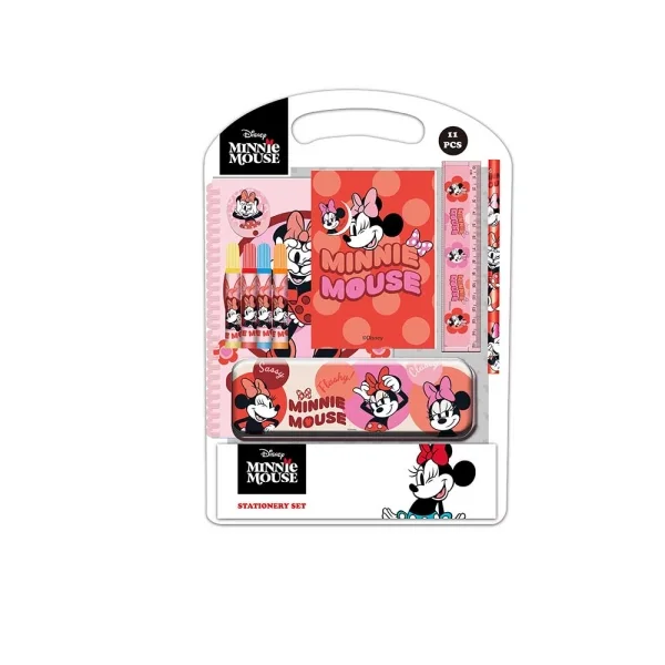 Safta Minnie Mouse Naive Pack Escolar con Plumier Metalico - Lapiz - 4 Rotuladores - Regla 15cm - Sacapuntas - Goma - Libreta A4 - Bloc de Notas A6 - 270x30x375mm - Color Rosa
