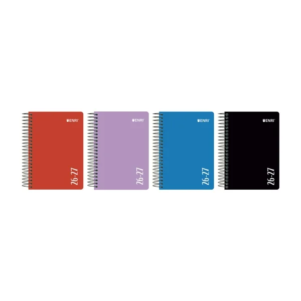 Enri Agenda Escolar con Espiral - Castellano - Tapa de Plastico - Formato Octavo - Dia Pagina - Colores Surtidos · Pack de 5 uds.