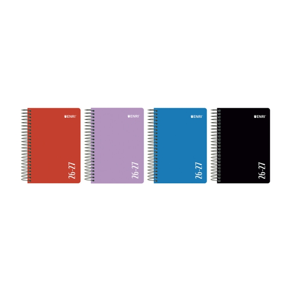Enri Agenda Escolar con Espiral - Castellano - Tapa de Plastico - Formato Octavo - Dia Pagina - Colores Surtidos · Pack de 5 uds.