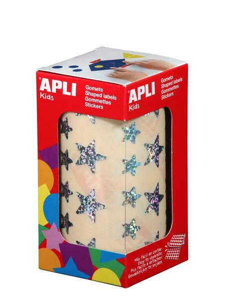Apli Gomets Estrella Holograficos - 12.5mm y 19.5mm - Adhesivo Permanente - 59 Hojas Pretroqueladas - 2.360 Gomets por Rollo