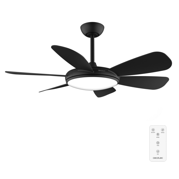 Cecotec EnergySilence Aero 5200 Black Pro Ventilador de Techo con 6 Aspas y Luz Integrada - 55W - Diametro de 52" - LED de 32W - Temporizador - 6 Velocidades - Modo Invierno - Color Negro