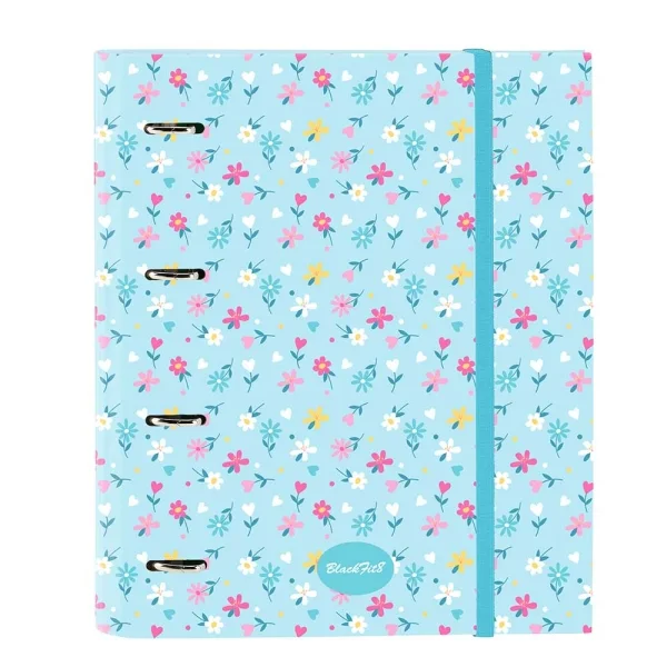 Safta Blackfit8 Petalos Carpeta de 4 Anillas de 35mm - Recambio de 100 Hojas A4 - Cuadricula de 5x5mm - 80g/m2 - Separadores Internos - Goma Elastica - 27x32x3.5cm - Color Azul Claro