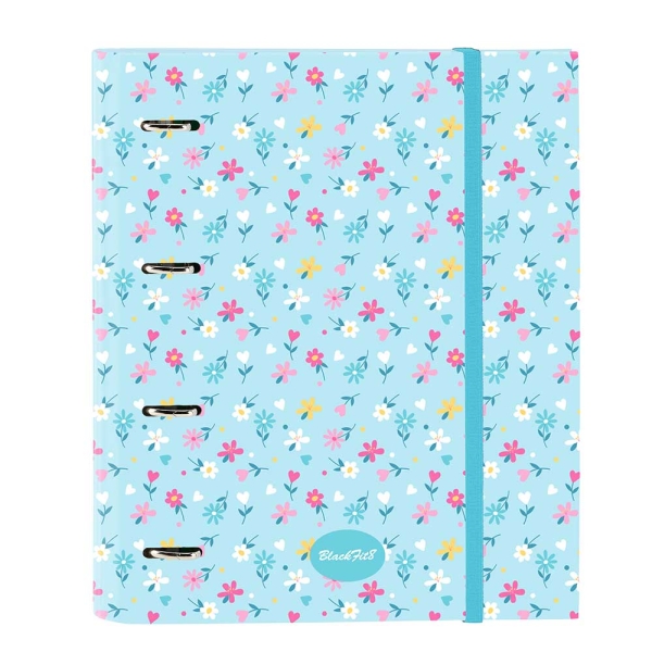 Safta Blackfit8 Petalos Carpeta de 4 Anillas de 35mm - Recambio de 100 Hojas A4 - Cuadricula de 5x5mm - 80g/m2 - Separadores Internos - Goma Elastica - 27x32x3.5cm - Color Azul Claro