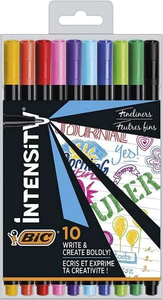 Bic Intensity Fine Pack de 10 Rotuladores - Punta Fina de 0.8mm - Trazo de 0.4mm - Tinta con Base de Agua - Colores Surtidos