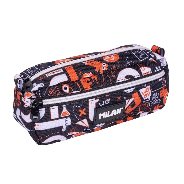 Milan Fingers Estuche Portatodo - Rectangular - 2 Cremalleras - 21x8.5x6.1cm - Color Naranja