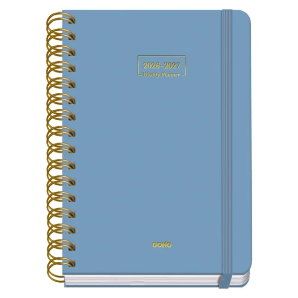 Dohe Premium Agenda Escolar 26/27 - Formato A5 - Dia Pagina - Papel Offset Ahuesado 80g - Cubierta de Carton Plastificado - Espiral Metalica Doble - Goma - 15x21x4cm - Color Azul