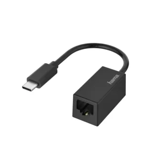 Hama Adaptador de Red - USB-C Macho - Ethernet RJ45 Hembra - Color Negro