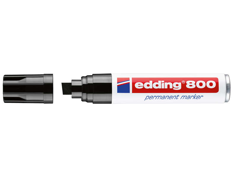 Edding 800 Rotulador Permanente - Punta Biselada - Trazo entre 4 y 12 mm. - Recargable - Secado Instantaneo - Color Negro · Pack de 5 uds.