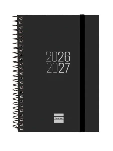 Finocam Espir Agenda Escolar 26/27 en Catalan - Semana Vista Horizontal - Formato E8 - 120x171mm - Tapas de Polipropileno - Papel de 80g/m2 - Espiral - Esquinas Microperforadas - Color Negro