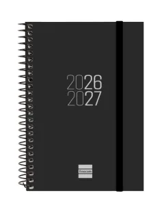 Finocam Espir Agenda Escolar 26/27 en Catalan - Semana Vista Horizontal - Formato E8 - 120x171mm - Tapas de Polipropileno - Papel de 80g/m2 - Espiral - Esquinas Microperforadas - Color Negro
