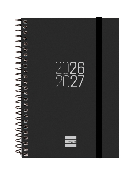 Finocam Espir Agenda Escolar 26/27 en Catalan - Semana Vista Horizontal - Formato E8 - 120x171mm - Tapas de Polipropileno - Papel de 80g/m2 - Espiral - Esquinas Microperforadas - Color Negro