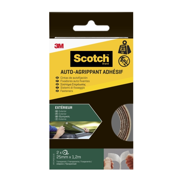 Scotch Cierres Adhesivos Reposicionables - 25mm x 1.2m - Uso en Exterior - Color Transparente