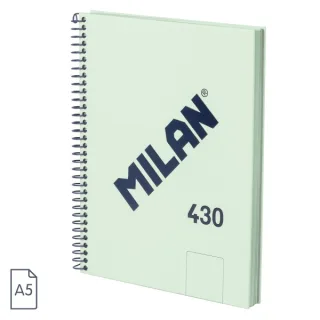 Milan 430 Since 1918 Cuaderno A5 con Espiral - Hojas Blancas - 80 Hojas de 95g - Tapa Dura - Color Menta