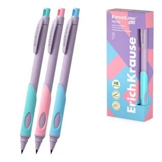 ErichKrause ErgoLine Kids Pastel Portaminas - Mina HB de 2.0mm - Sacapuntas Integrado - Ergonomico - Colores Surtidos · Pack de 12 uds.
