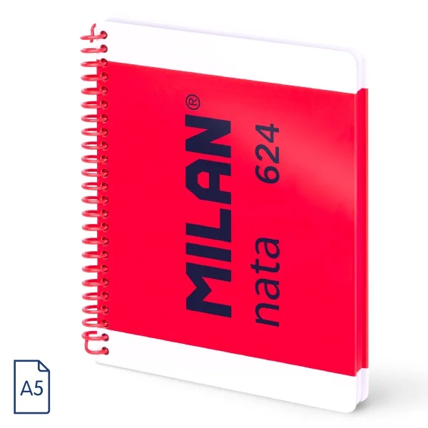 Milan Nata 624 Cuaderno A5 con Espiral - Hojas Blancas - 80 Hojas de 95g - Tapa Dura - Color Rosa