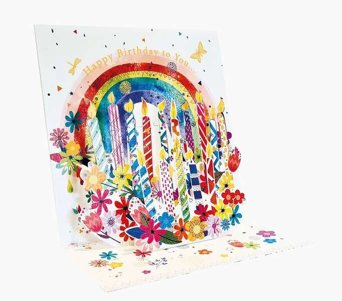 Pictura Tarjeta 3D Pop-Up - 16x16cm - Tematica Velas de Cumpleaños - Embolsada Individualmente - Incluido Sobre Blanco - Papel con Certificacion FSC
