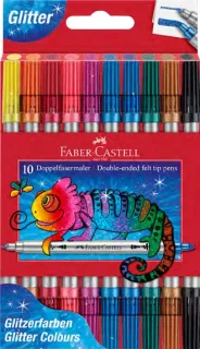 Faber-Castell Glitter Pack con 10 Rotuladores Doble Punta - Punta Gruesa y Fina - Tinta con Efecto de Purpurina - Tinta a Base de Agua - Colores Surtidos