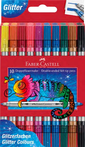 Faber-Castell Glitter Pack con 10 Rotuladores Doble Punta - Punta Gruesa y Fina - Tinta con Efecto de Purpurina - Tinta a Base de Agua - Colores Surtidos