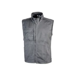 Upower Wave Chaleco de Trabajo en Algodon Elastico - Talla 2XL - Bolsillos Frontales Amplios, Bolsillo Multifuncional, Cinta Reflectante, Cremallera, Proteccion DPI1 - Color Gris Oscuro