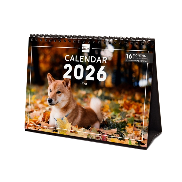 Finocam Calendario de Sobremesa Internacional - Anual 2026 - Imagenes Variadas - 210x70x155mm - Tematica de Perros