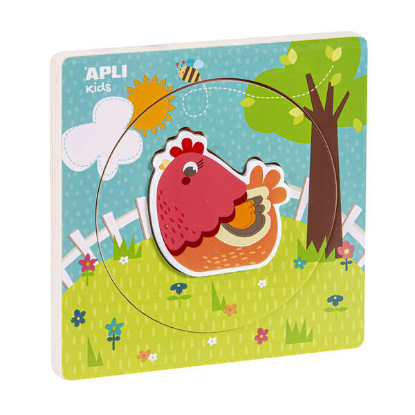 Apli Puzle de Madera Encajable Ciclo de Vida - 3 Capas Diferentes - Pieza Gallina - Tamaño 198x198x18mm - Guia Impresa - Alto Valor Didactico - Desarrollo Logico E Inteligencia Visoespacial