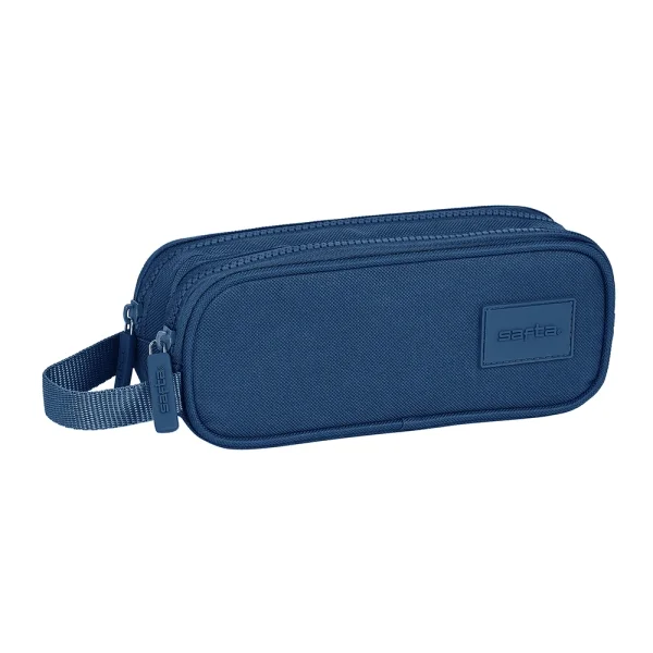 Safta Basic Portatodo - 2 Compartimentos con Cremalleras - Asa Lateral - 1L - 210x60x80mm - Color Azul Marino