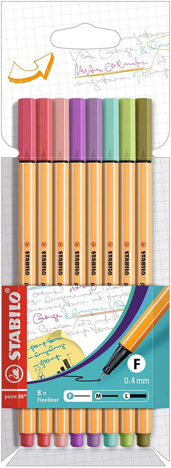 Stabilo Point 88 Pack de 8 Rotuladores de Punta Fina de Fibra - Trazo de 0.4 mm - Tinta con Base de Agua - Colores Surtidos