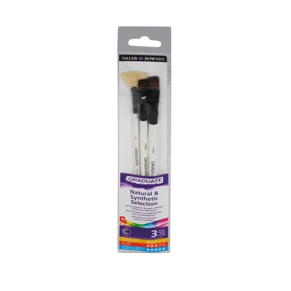 Daler Rowney Graduate Pack de 3 Pinceles Multitecnica - Pelo de Cerda y Pelo Sintetico - Mango Corto