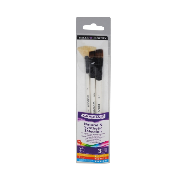 Daler Rowney Graduate Pack de 3 Pinceles Multitecnica - Pelo de Cerda y Pelo Sintetico - Mango Corto